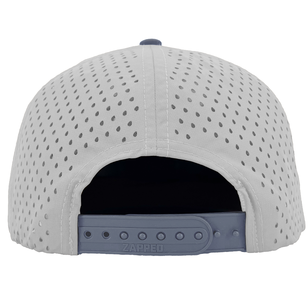 custom embroidered hat 6 panel silver blue