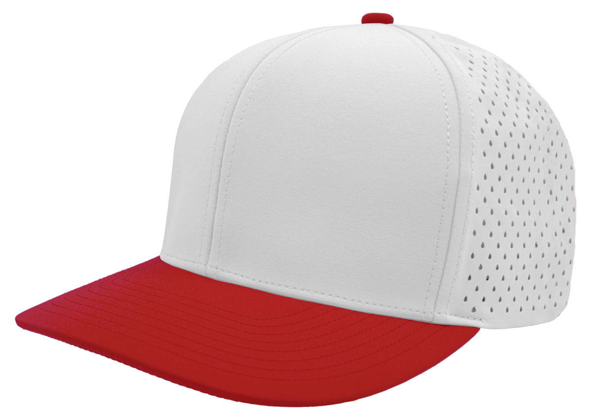 custom hat 6 panel bomber model white red