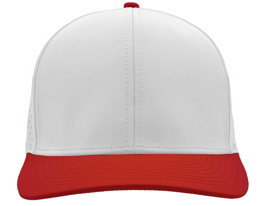 embroidered Custom Logo Hat 6 Panel white red