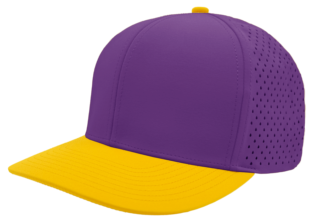 purple yellow front side view custom hat 6 panel bomber model 
