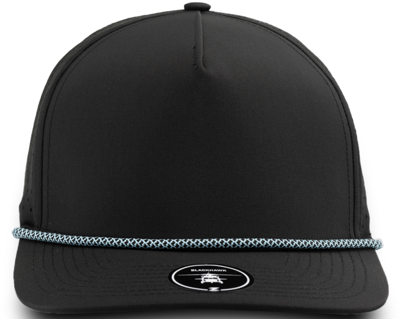 Custom Hat BLACKHAWK R+ (Rope Brim)-Water Repellent hat-Zapped Headwear-Black/ Light Blue Chainlink Rope-Zapped Headwear-5 panel - rope hat - golf hat