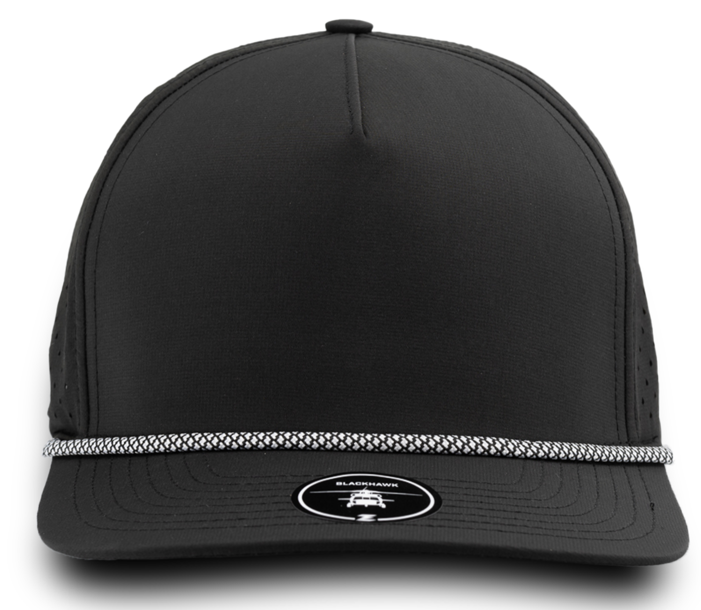 BLACKHAWK R+ (Rope Brim) Blank-Water Repellent hat-Zapped Headwear-Black/ White Chainlink Rope-Zapped Headwear