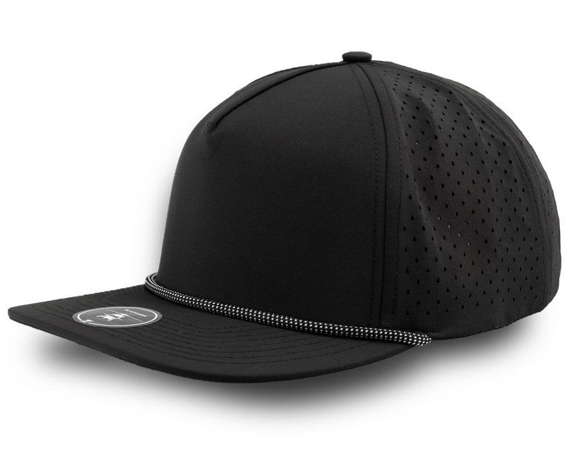 BLACKHAWK R+ (Rope Brim)-Water Repellent hat-Zapped Headwear-Black/ White Chainlink Rope-Zapped Headwear- Custom golf hats- wholesale golf hats- Custom rope hats -rope hats- rope brim