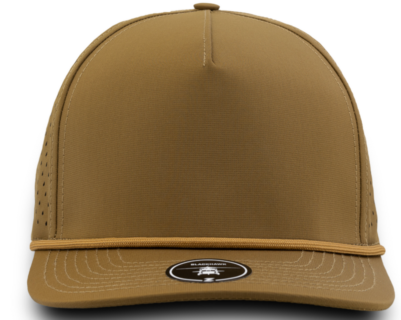BLACKHAWK R+ (Rope Brim)-Water Repellent hat-Zapped Headwear-Caramel/ Caramel Rope-Zapped Headwear- Custom golf hats- wholesale custom hats- Leather patch hats- rope brim hats- rope hats