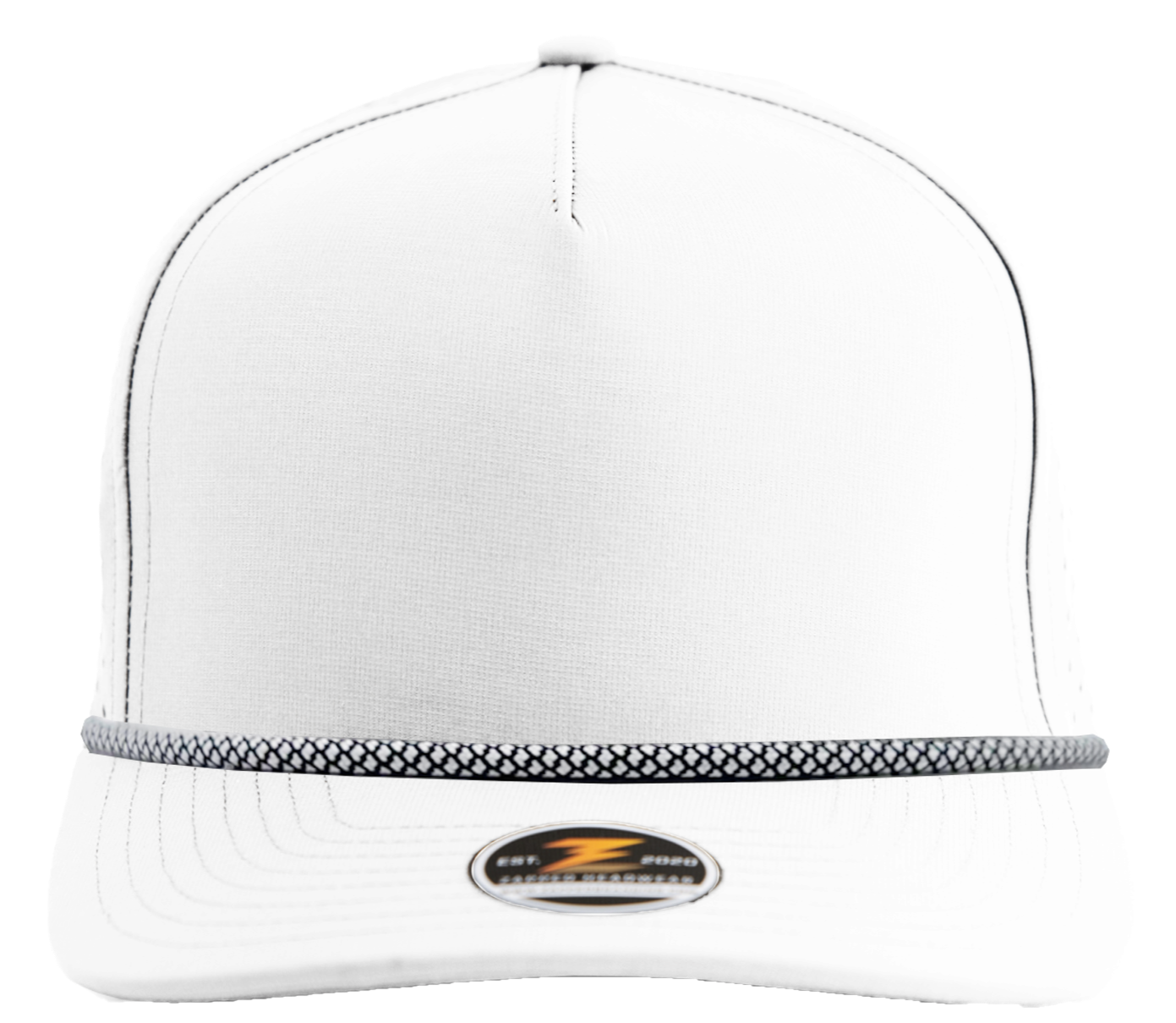 BLACKHAWK R+ Custom Hat  (Rope Brim)-Water Repellent hat-Zapped Headwear-White/Black Chainlink Rope-Zapped Headwear-5 panel - rope hat - golf hat