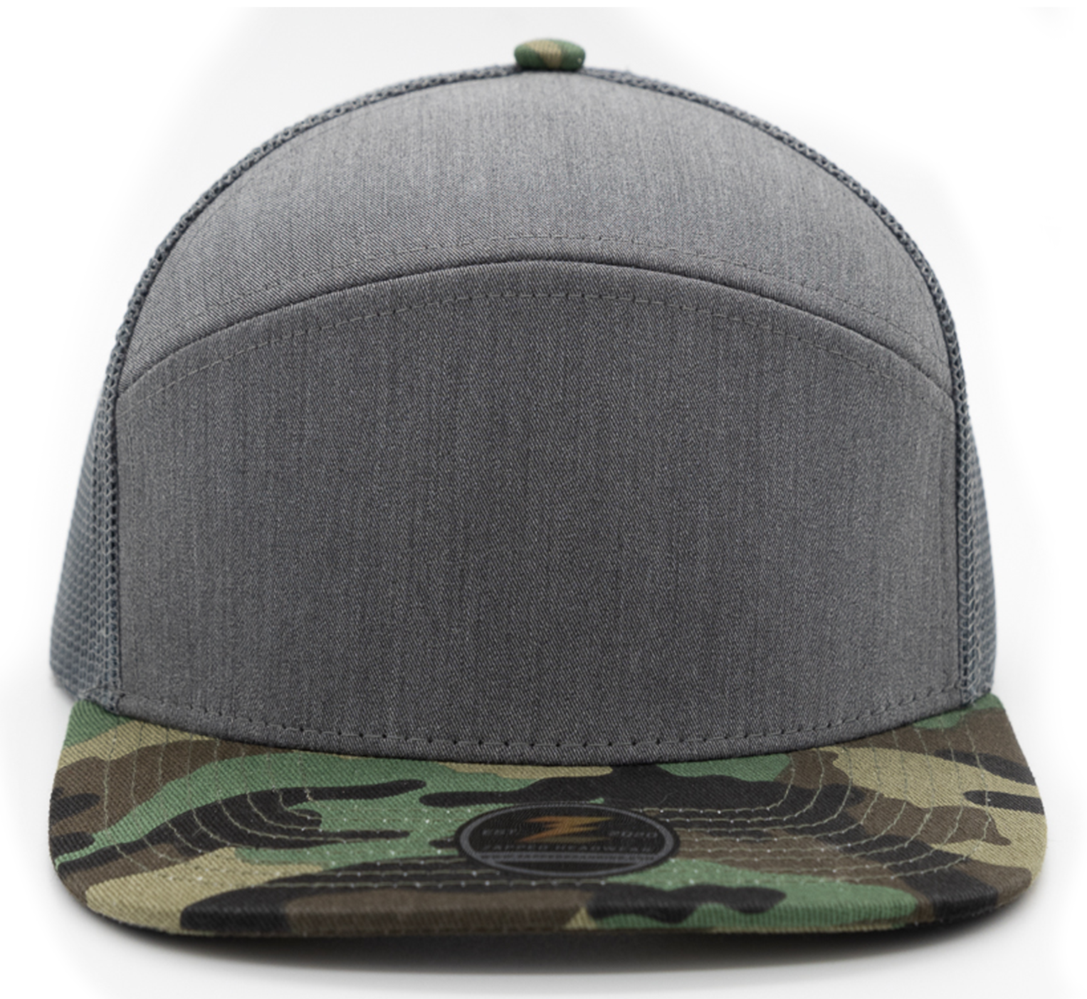 Custom Hat COBRA Blank-7-panel-Zapped Headwear-Heather Grey/Camo Bill-Zapped Headwear