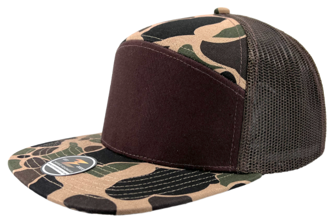 Custom Hat 7-panel-Zapped Headwear-Old school duck camo Brown