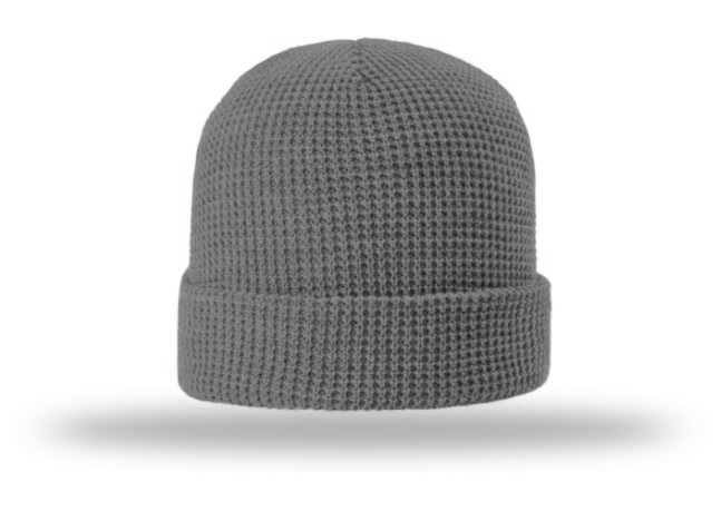 waffle beanie Charcoal with leather patch