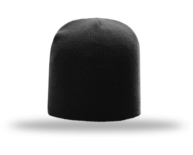 Non-Cuffed Beanie with Custom Leather patch
