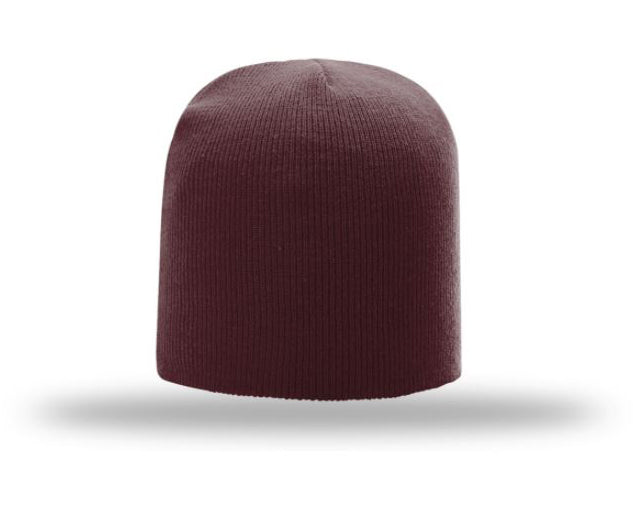 Non-Cuffed Beanie with Custom Leather patch