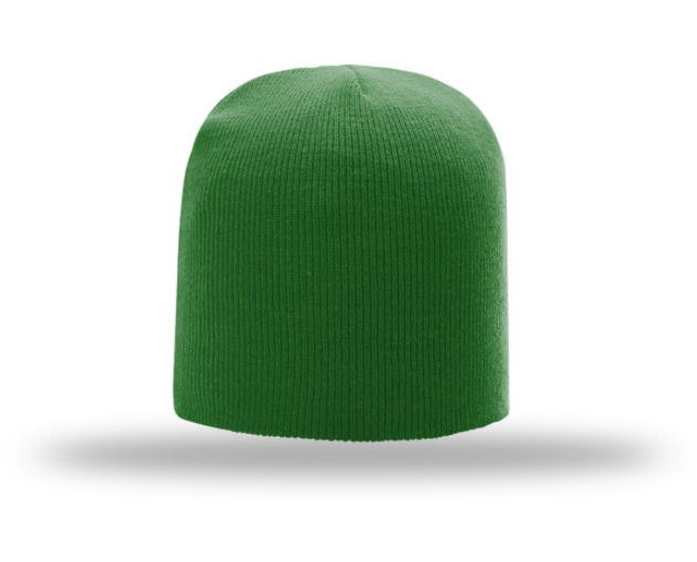 Non-Cuffed Beanie with Custom Leather patch