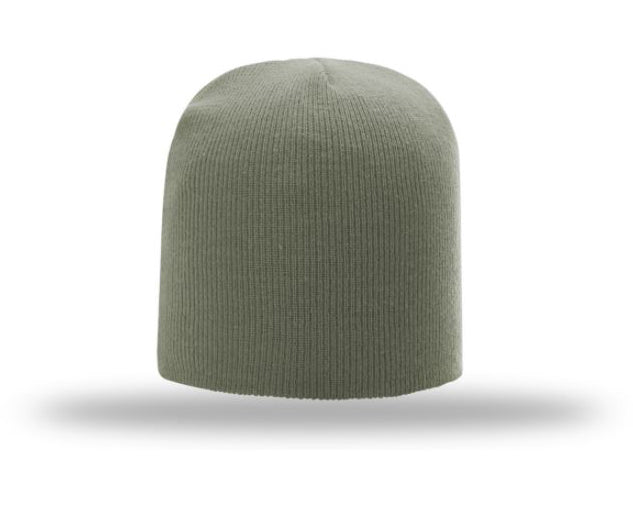 Non-Cuffed Beanie with Custom Leather patch