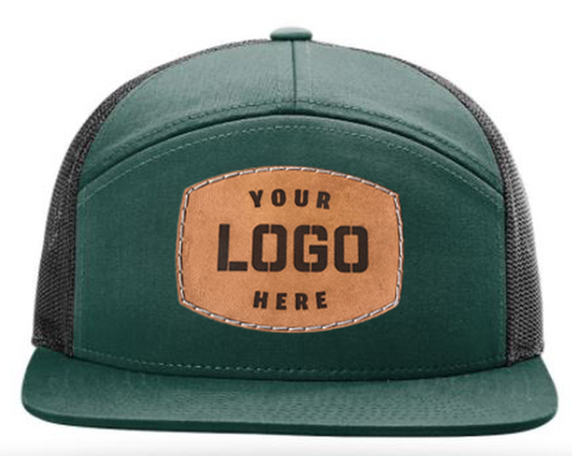 Richardson 168-7-panel-Richardson-Leather patch hat-Custom hat-Dark Green/Black-Zapped Headwear