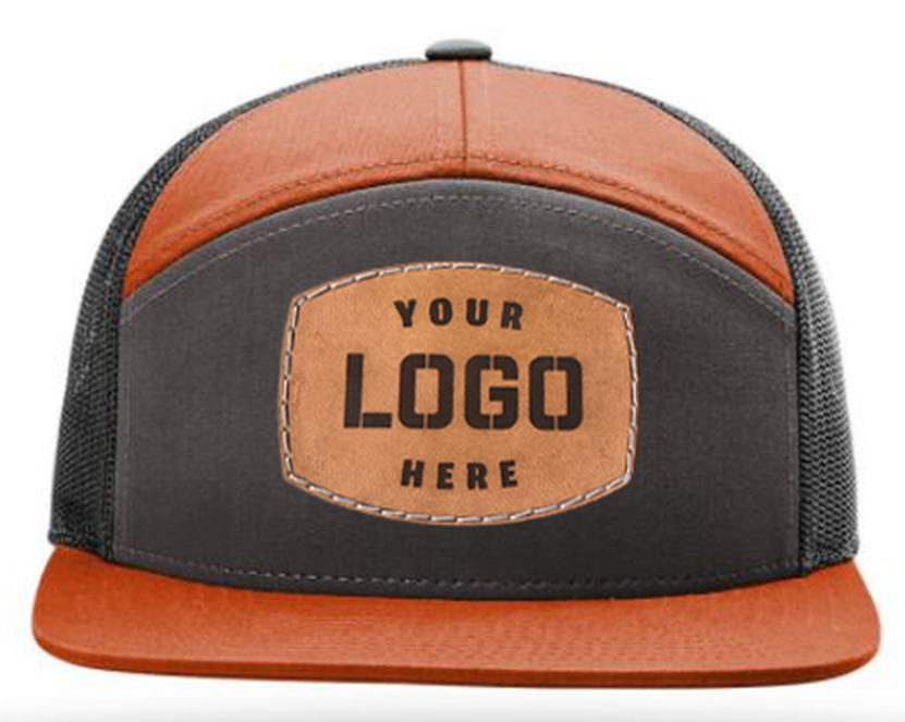 Richardson 168-7-panel-Richardson-Leather patch hat-Custom hat-Charcoal/Orange/Black-Zapped Headwear
