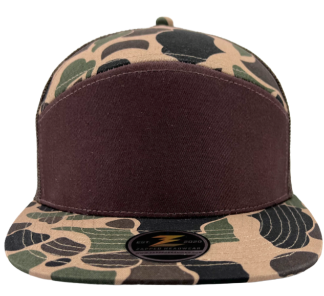 Custom Hat COBRA-7-panel-Zapped Headwear-Old school duck camo_Brown-Zapped Headwear