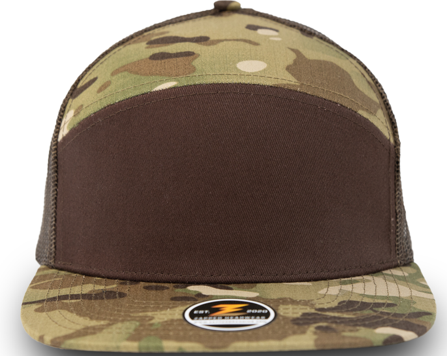 Zapped Headwear Cobra- Snapback- 7 panel- Flatbilll- Custom hat- multicam-Brown