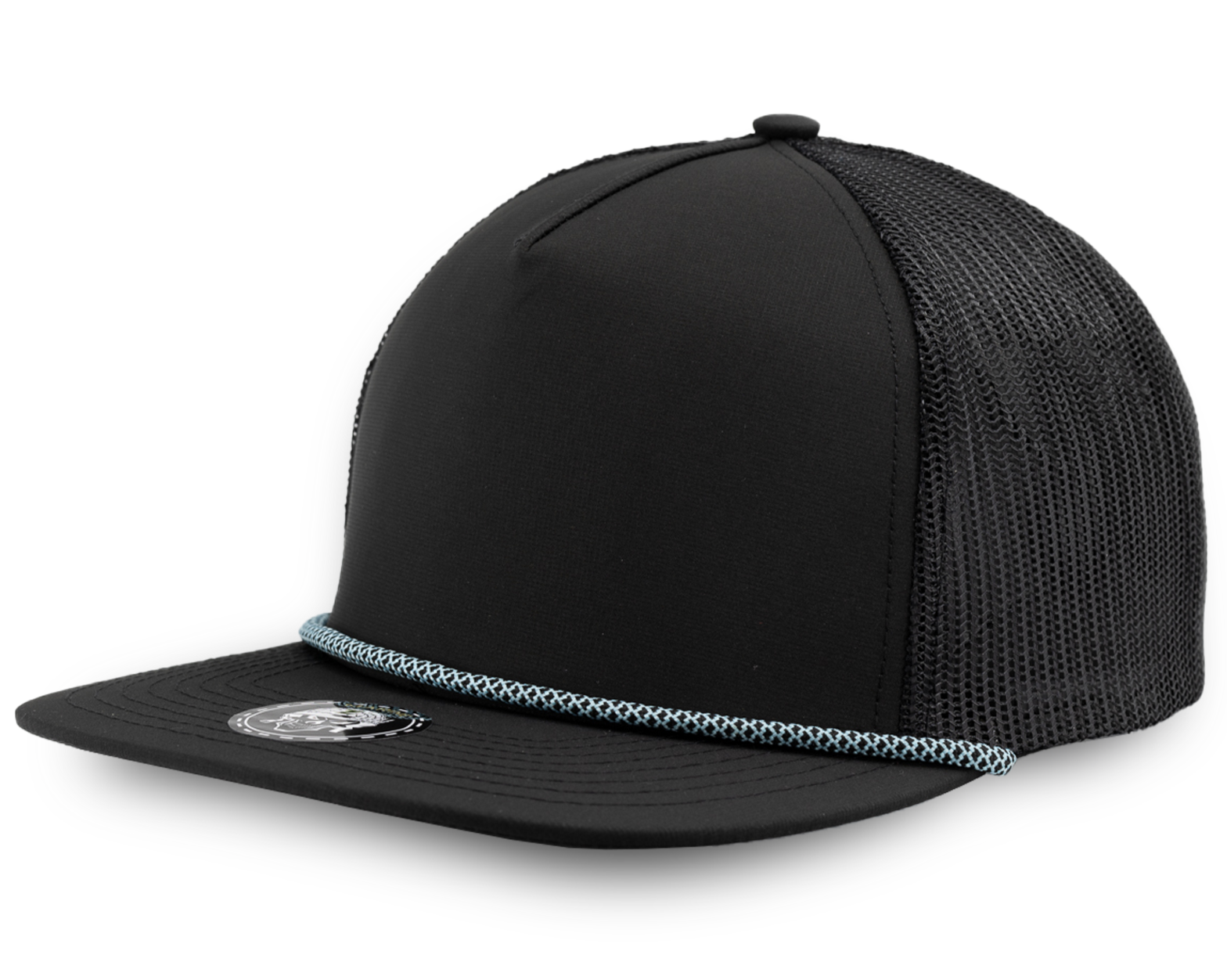 MARINE R+ (Rope brim)-Water Repellent hat-Zapped Headwear-Black/Chainlink Blue rope-Zapped Headwear-Golf hat- Rope brim hat- rope hat- snapback- custom hat