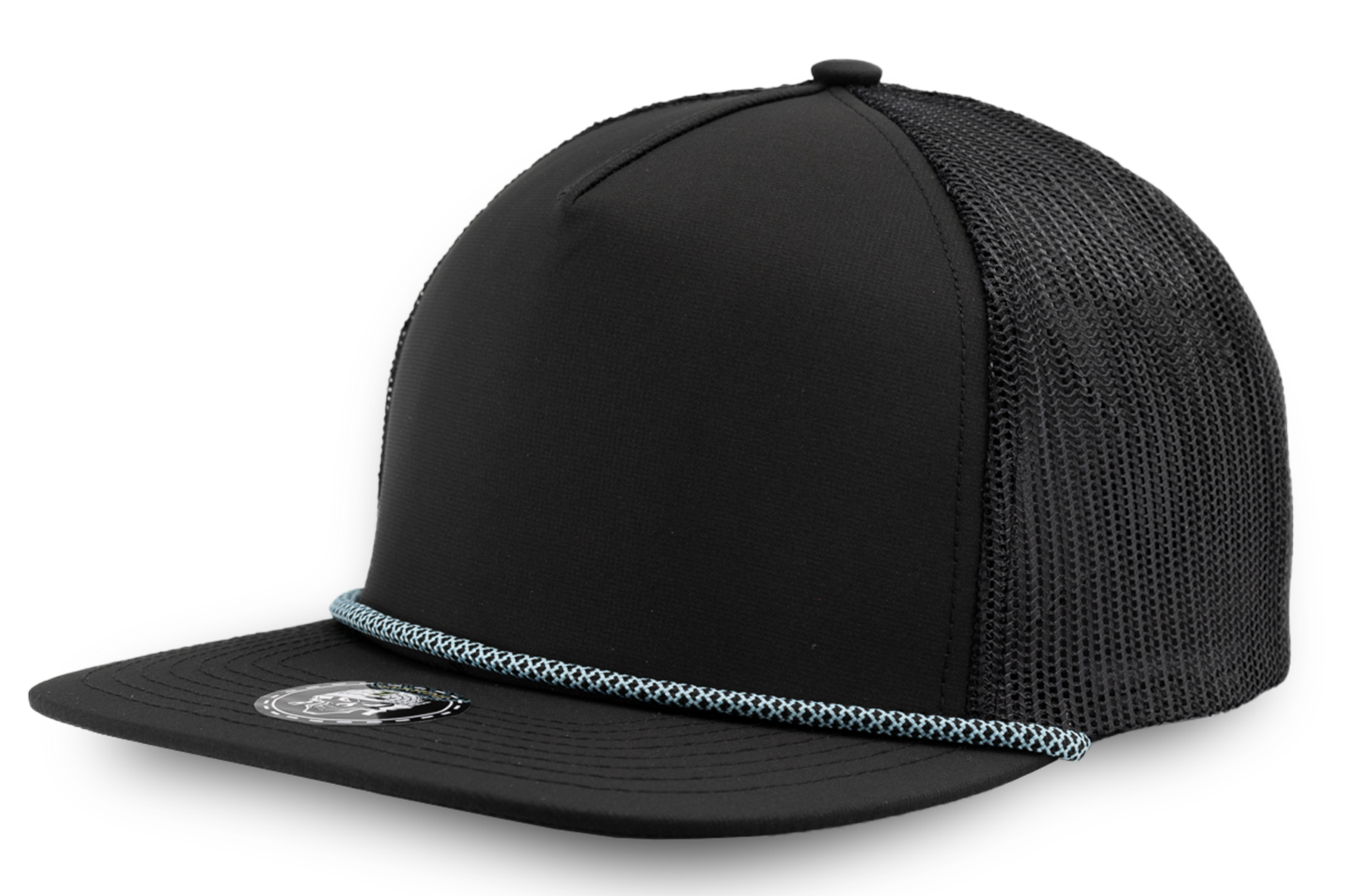MARINE R+ Custom Hat  (Rope brim) Blank-Water Repellent hat-Zapped Headwear-Black/Chainlink White rope-Zapped Headwear