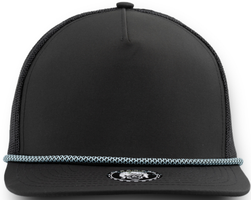 MARINE R+ (Rope brim)-Water Repellent hat-Zapped Headwear-Black/Chainlink Light Blue rope-Zapped Headwear- Golf hat- 5 panel- rope hat- rope brim hats- snapback