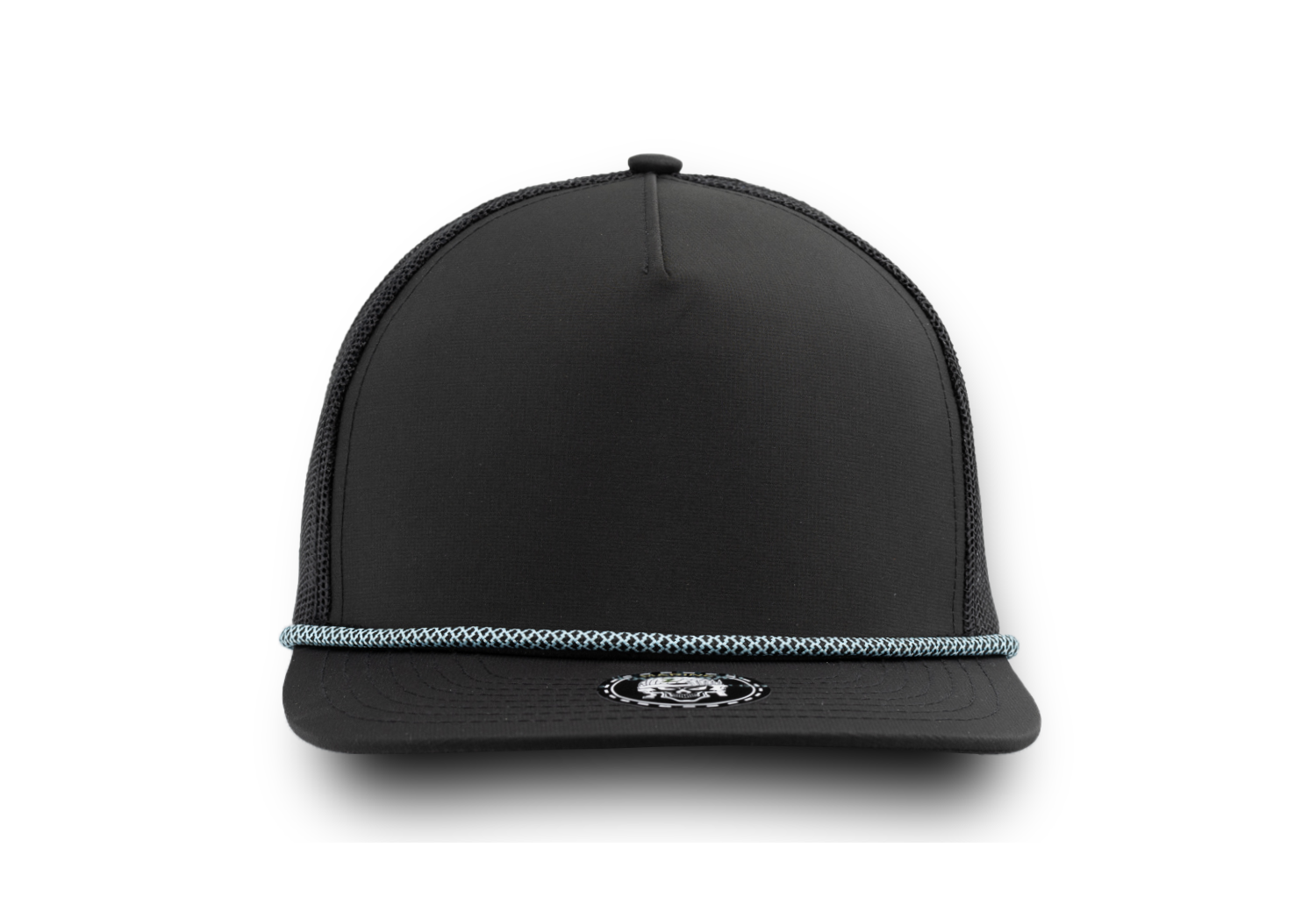 MARINE R+ Custom Hat  (Rope brim) Blank-Water Repellent hat-Zapped Headwear-Black/Chainlink Light Blue rope-Zapped Headwear