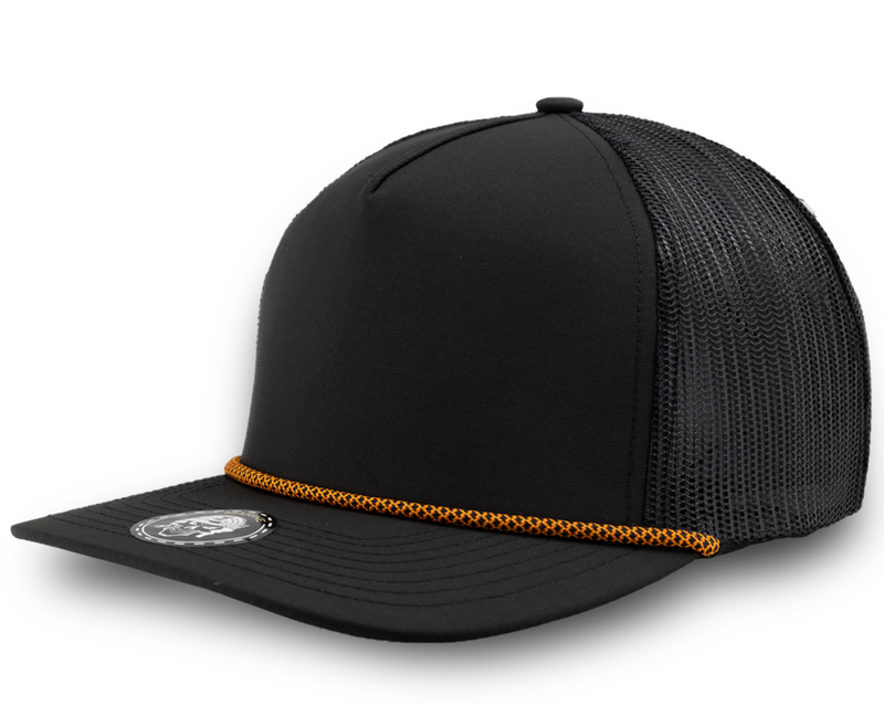 MARINE R+ (Rope brim)-Water Repellent hat-Zapped Headwear-Black/Chainlink White rope-Zapped Headwear- custom golf hat- rope hat- snapback- waterproof hat