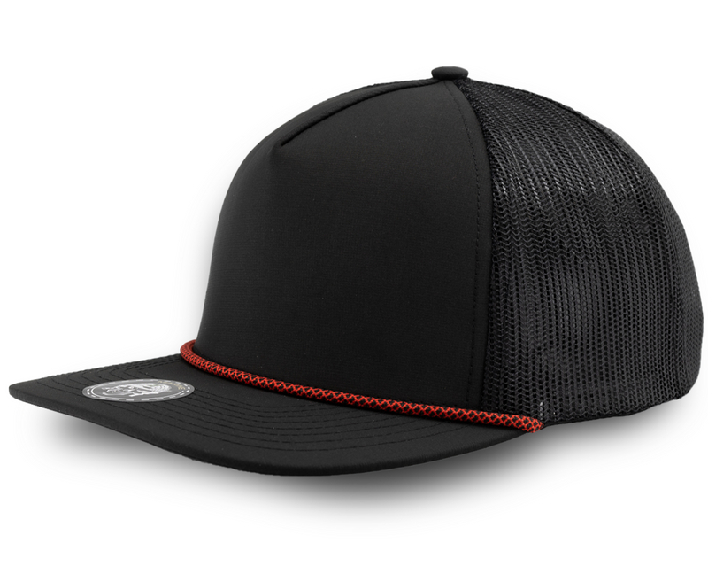 MARINE R+ (Rope brim)-Water Repellent hat-Zapped Headwear-Black/Chainlink Red rope-Zapped Headwear- 5 panel - snapback - golf hat - custom golf hat