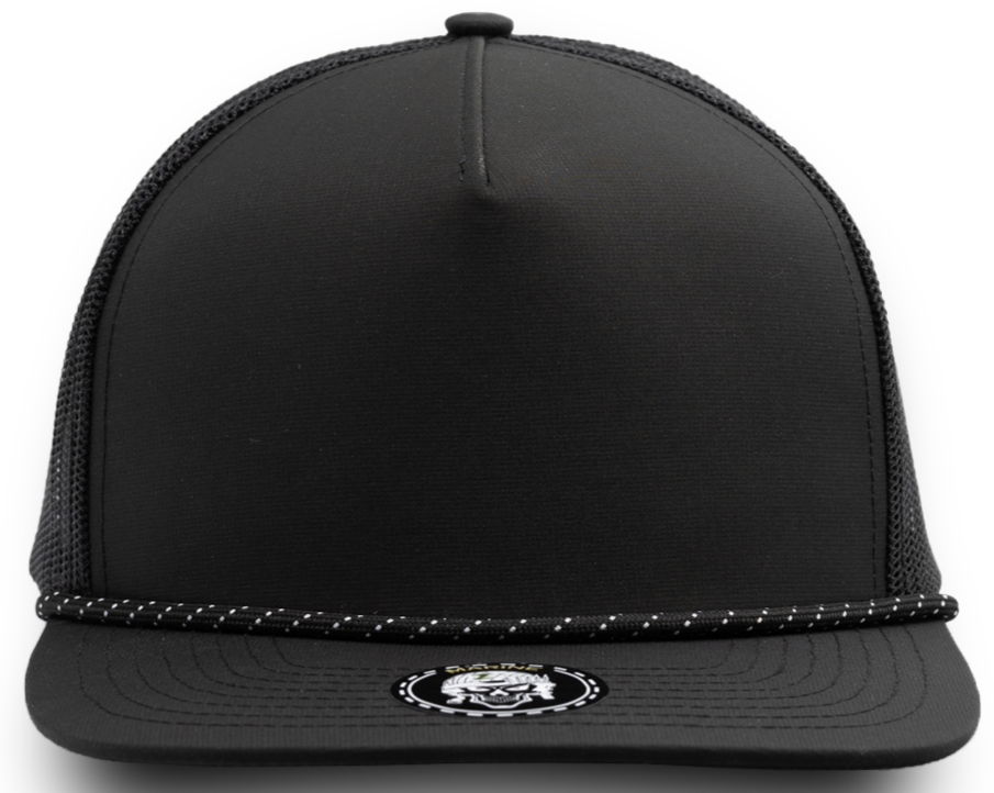 MARINE R+ (Rope brim)-Water Repellent hat-Zapped Headwear-Black/ Twisted B/W rope-Zapped Headwear- 5 panel - golf hat- rope hat - custom hat