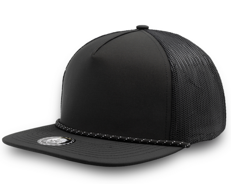 MARINE R+ (Rope brim)-Water Repellent hat-Zapped Headwear-Black twisted White rope-Zapped Headwear- 5 panel - golf hat- snapback - custom hat - wholesale custom hats - custom golf hats 