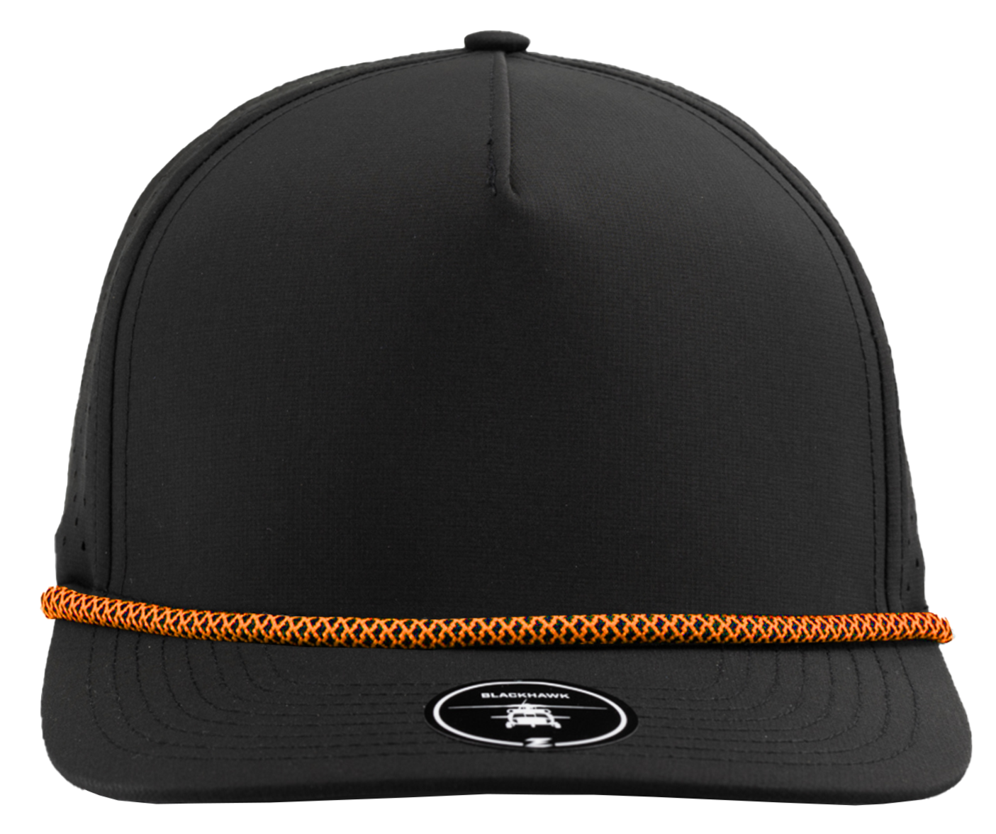 BLACKHAWK R+ Custom Hat (Rope Brim)-Water Repellent hat-Zapped Headwear-Black/ Orange Chainlink Rope-Zapped Headwear-5 panel - rope hat - golf hat