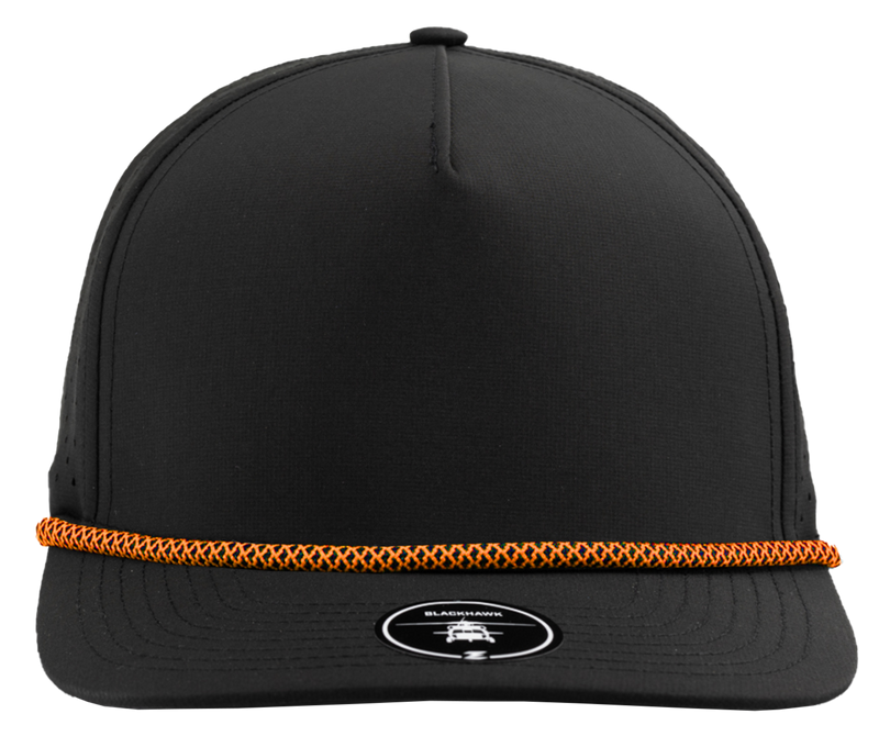 BLACKHAWK R+ (Rope Brim)-Water Repellent hat-Zapped Headwear-Black/ Orange Chainlink Rope-Zapped Headwear-5 panel - rope hat - golf hat