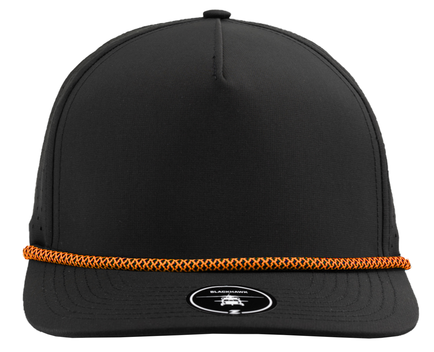 BLACKHAWK R+ (Rope Brim)-Water Repellent hat-Zapped Headwear-Black/ Orange Chainlink Rope-Zapped Headwear-5 panel - rope hat - golf hat