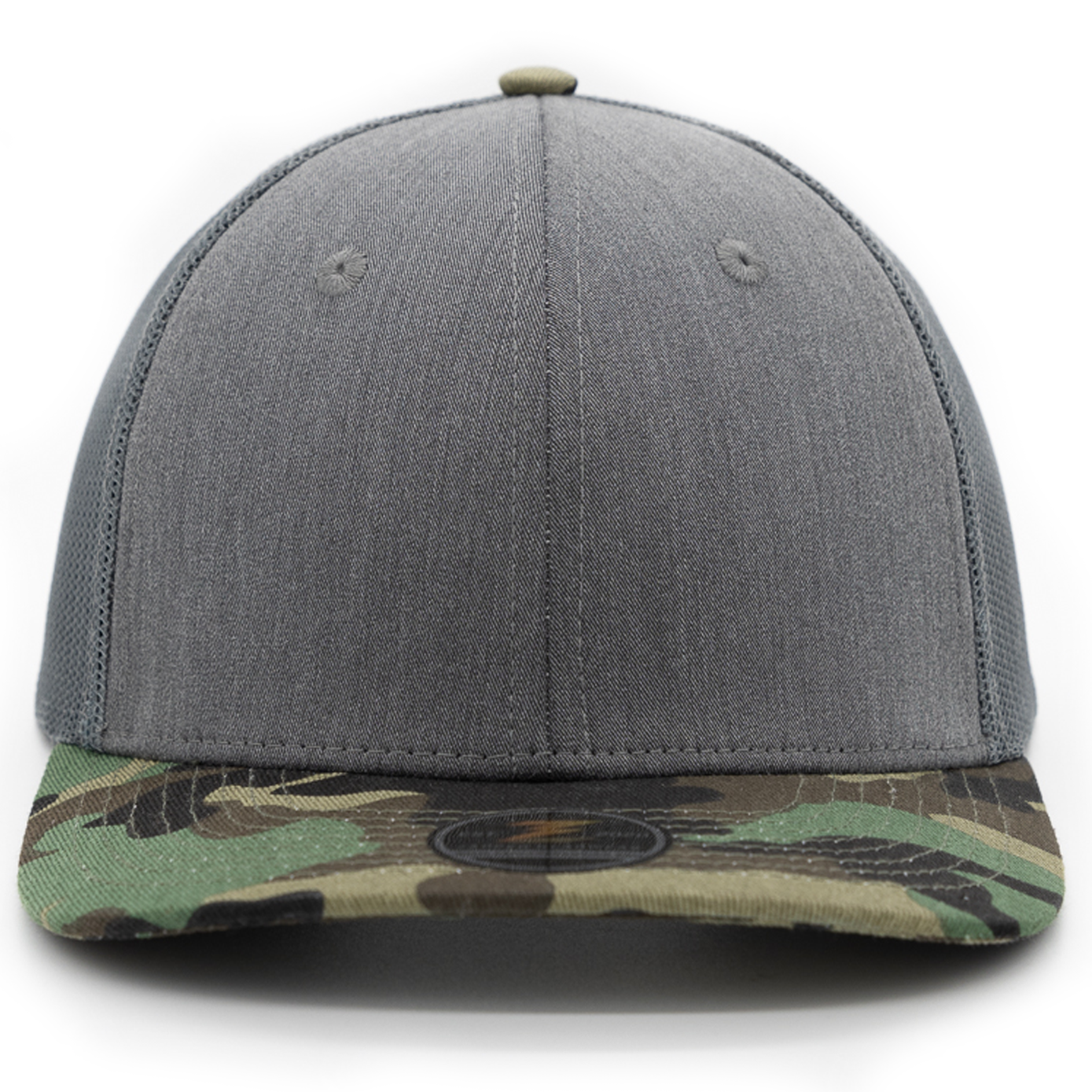 WARRIOR CAMO Blank-Trucker snapback-Zapped Headwear-Heather Grey/Camo Brim-Zapped Headwear