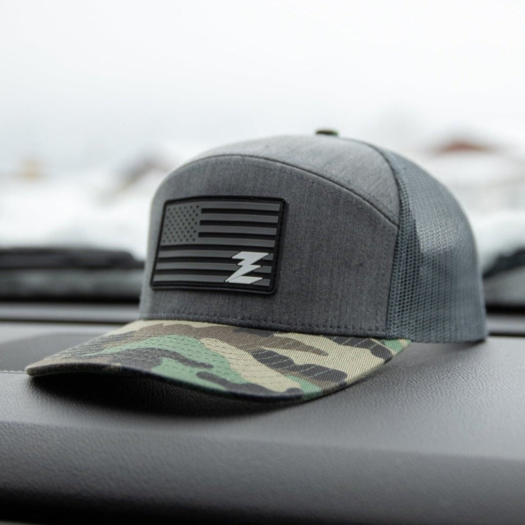 COBRA- Custom Hat 7-panel-Zapped Headwear-Heather Grey/Black-Zapped Headwear