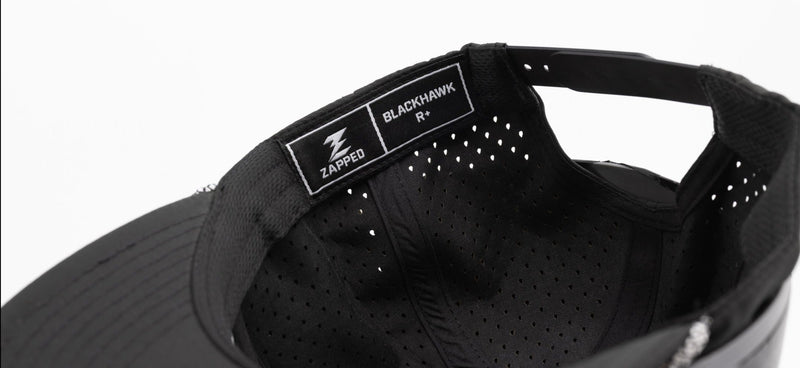 BLACKHAWK R+ (Rope Brim)-Water Repellent hat-Zapped Headwear-Black/ White Chainlink Rope-Zapped Headwear- Perforated sport swearband