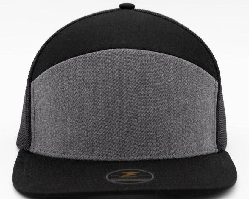 COBRA-7-panel- Custom Hat Zapped Headwear-Heather Grey/Black-Zapped Headwear