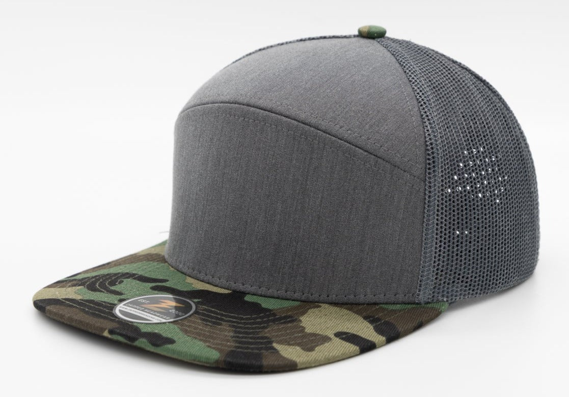 COBRA Custom Hat Blank-7-panel-Zapped Headwear-Heather Grey/Black-Zapped Headwear